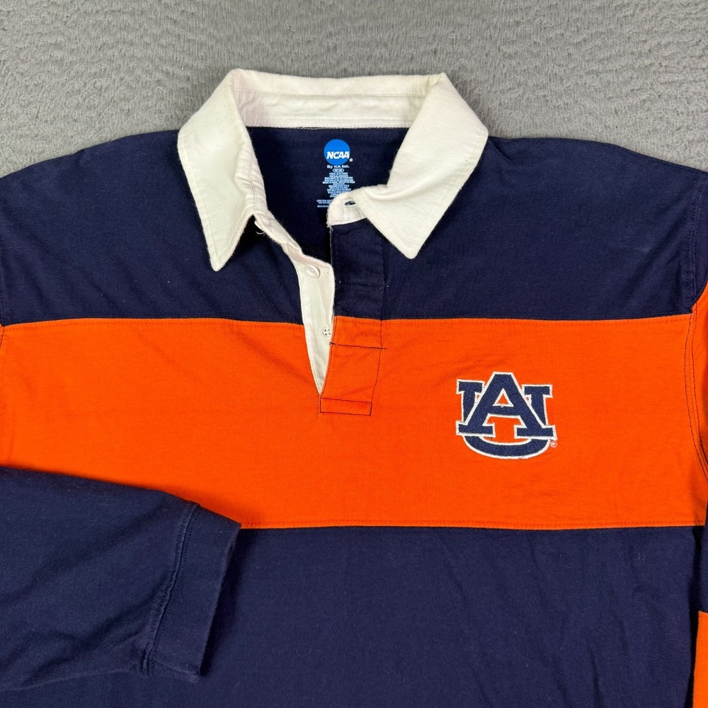 Auburn Tigers Rugby Polo Shirt Mens M Blue Orange Striped Long Sleeve Football